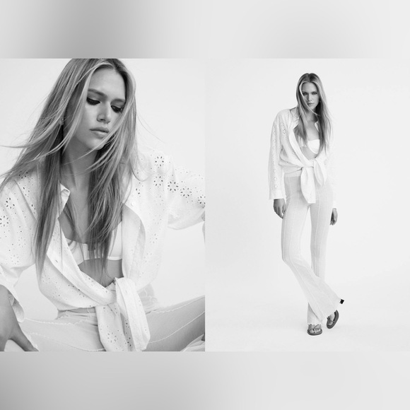 NWT MANGO Oversized Swiss Embroidered White Eyelet LS Button Down Shirt~Camisa - Picture 10 of 10